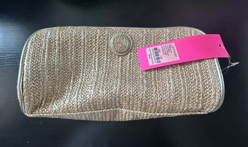 Lilly Pulitzer Berkeley Straw Pouch Gold Metallic Cosmetic Bag
